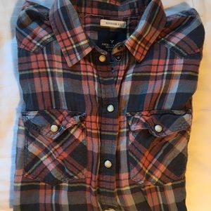 American Eagle Boyfriend Soft Flannel Pearl Snap